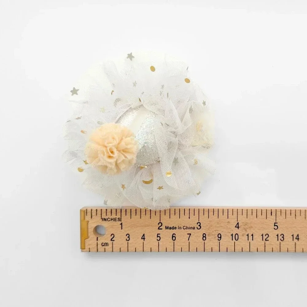 NWT Cute Princess Happy Birthday Hat Girls Hair Clip White & Gold Glitter